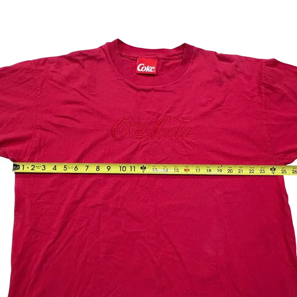 Coca Cola Embroidered Single Stitch Men's Red T-Shirt XL Vintage 90's‎ USA Coke